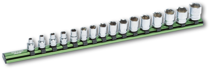 40-70-M Sockets on aluminium socket rail, 16 pcs., 3/8"