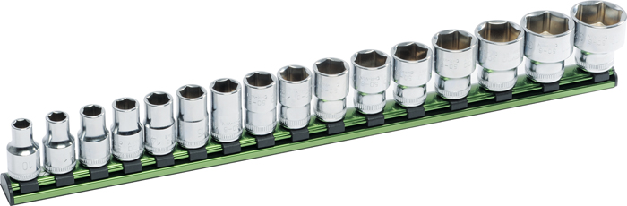50-78 Sockets on aluminium socket rail, 16 pcs., 1/2"