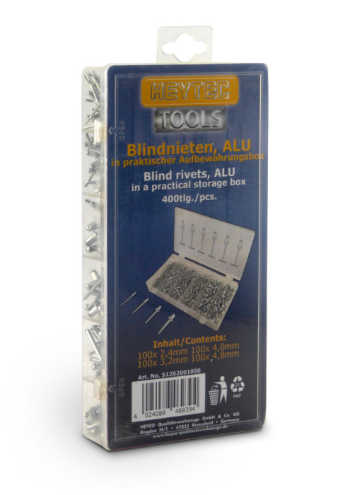 51262001000 Blindnieten-Sortiment Aluminium, 2.4–4.8 mm, 400-teilig